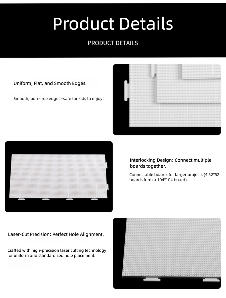 52x52 Interlocking Perler Bead Pegboards - Heat Resistant White Templates with Grid Lines