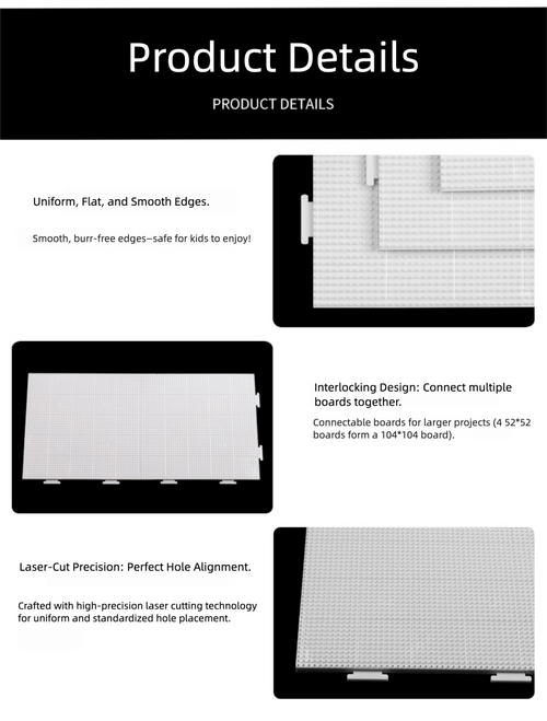 52x52 Interlocking Perler Bead Pegboards - Heat Resistant White Templates with Grid Lines