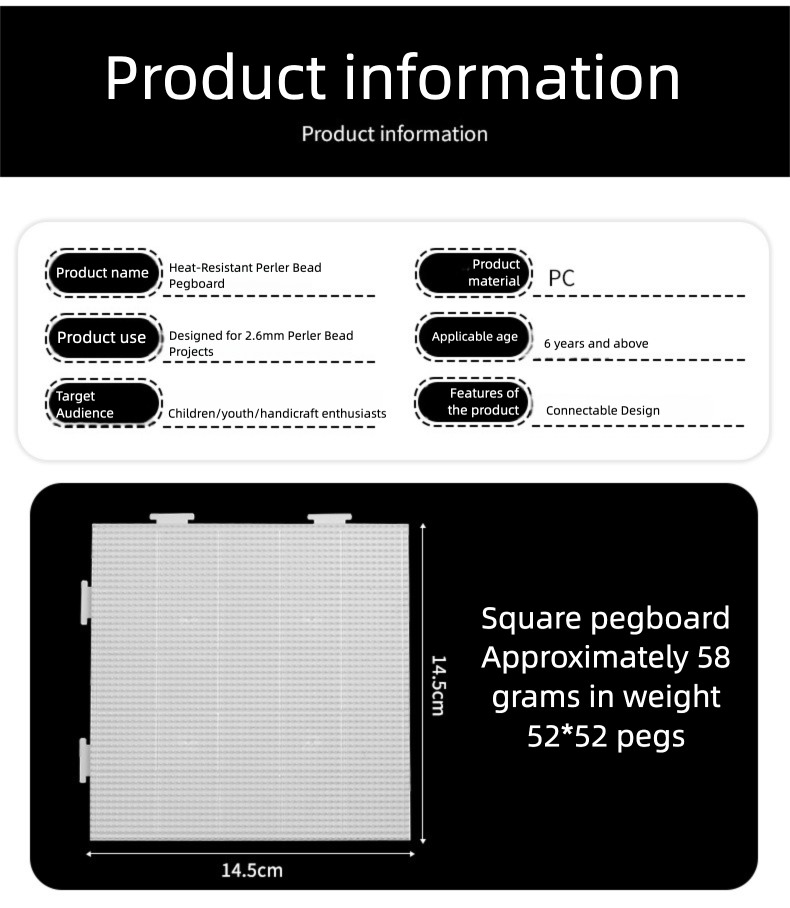 52x52 Interlocking Perler Bead Pegboards - Heat Resistant White Templates with Grid Lines