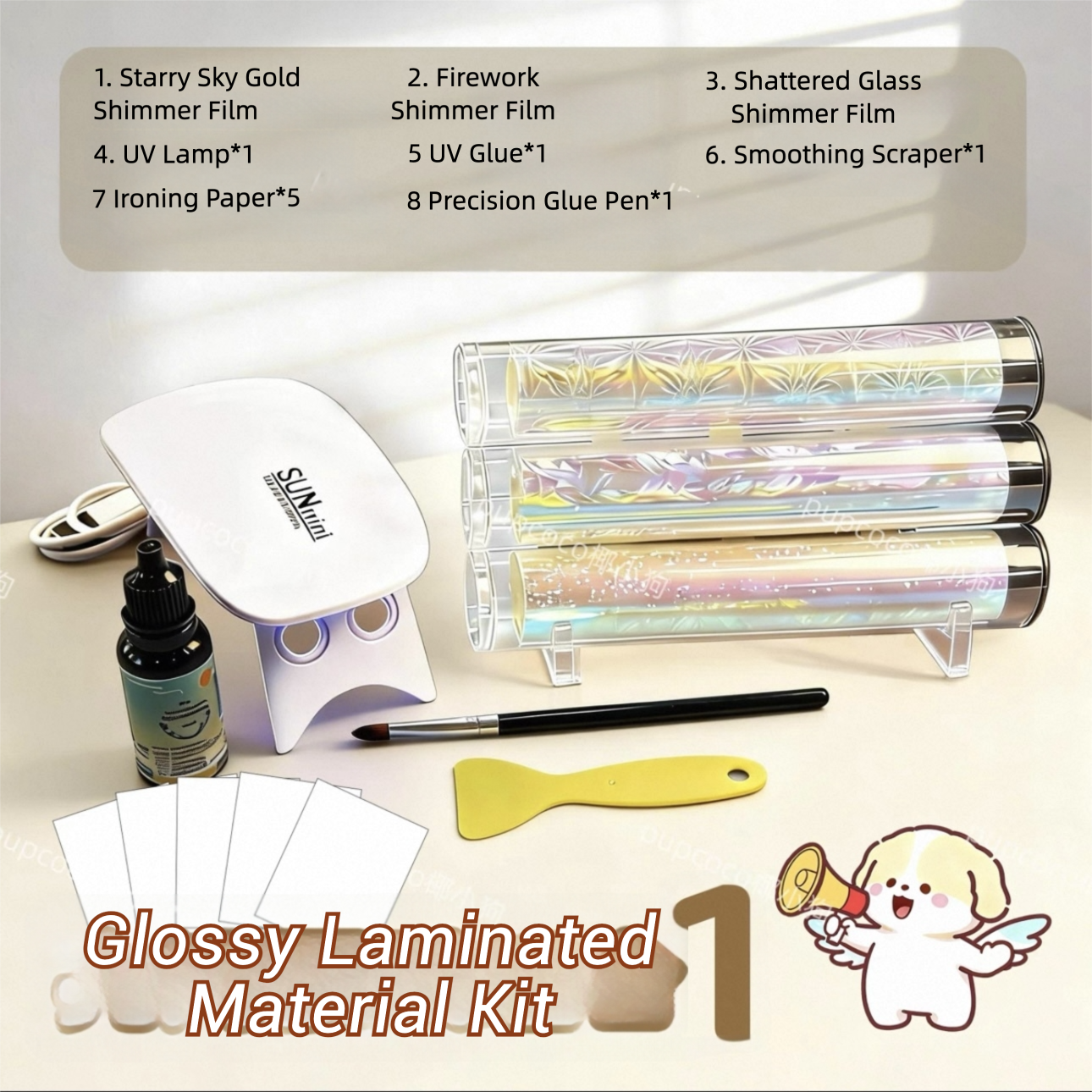 Perler Bead Finishing Kit - Shimmer Films, Glitter Fabric, Glossy Tea-tinted Film & Material Kit