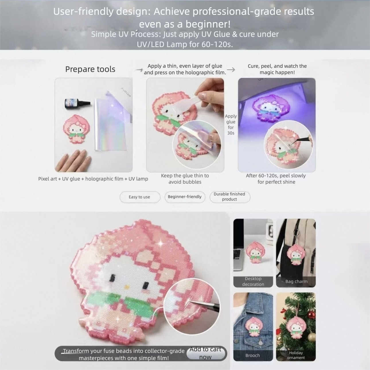 Perler Bead Finishing Kit - Shimmer Films, Glitter Fabric, Glossy Tea-tinted Film & Material Kit